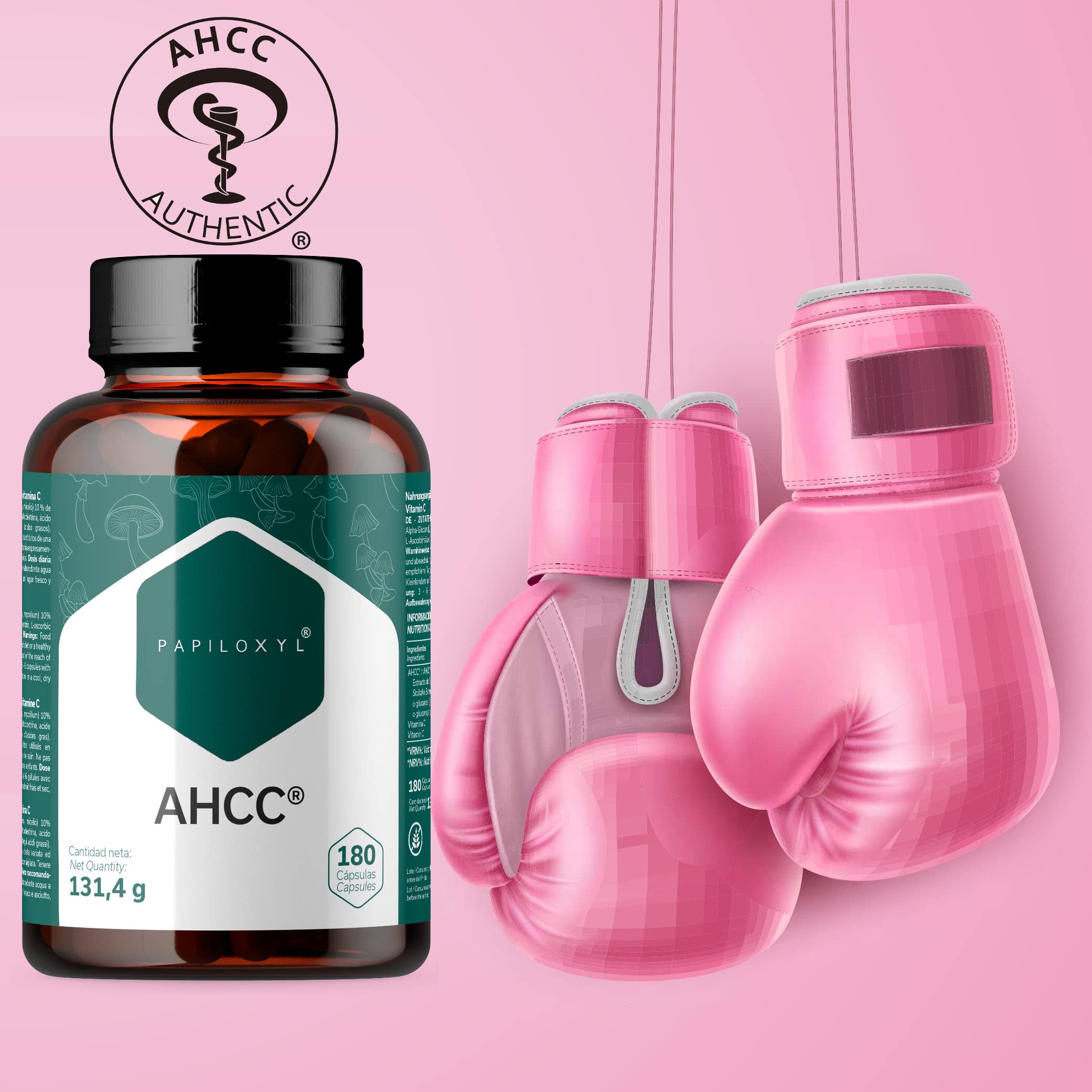 AHCC par Papiloxyl - 180 Gélules, 500 mg par Capsule, Culture Liquide Brevetée de Lentinula Edodes (Shiitake), Fabriqué au Japon par Amino Up, Sans Gluten