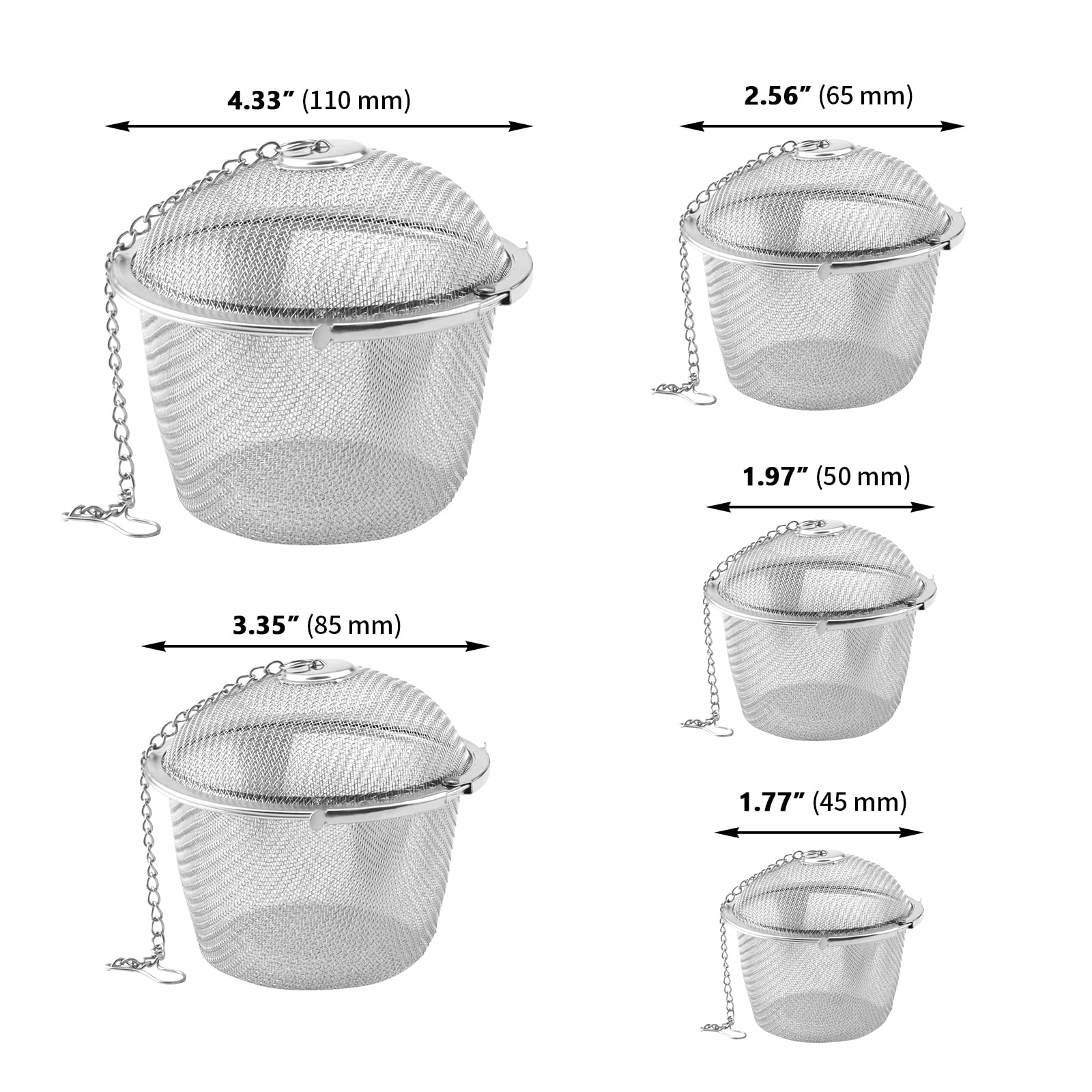 ZOENHOU 5er Set Tee-Ei Teezubereiter für losen Tee, 5 Größen Feinmaschiges Teesieb mit Kette, Edelstahl Tee-Ei Tee Zubehör für losen Tee Gewürze Kräuter