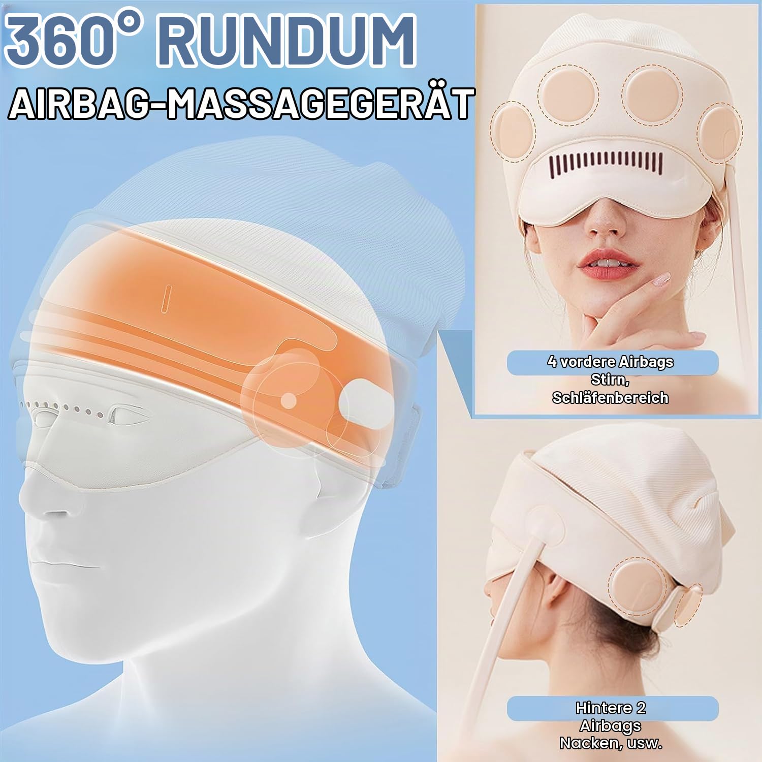 iKeener Elektrisches Kopfmassagegerät,360°Abdeckung Tragbare Kopf,Augen,Nackenmassagekappe mit Hitze,Kneten,Drücken,4 Einstellbaren Modi,Linderung Schmerzen,Angstzuständen,Stressentspannung,Tiefschlaf