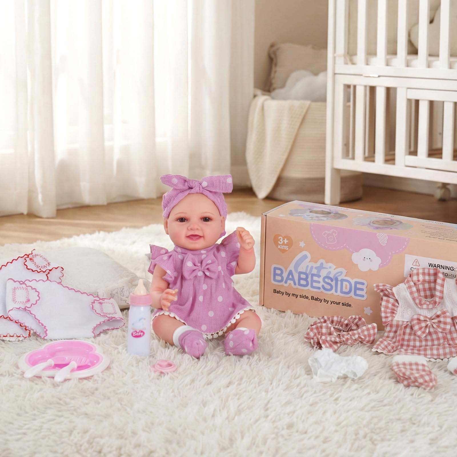 BABESIDE Set Bambola con Accessori– Bambola Neonato per Bambina da 30 cm con 2 Abiti e Set di Gioco per Alimentazione, Giocattolo Regalo per Bambine di 3-8 Anni