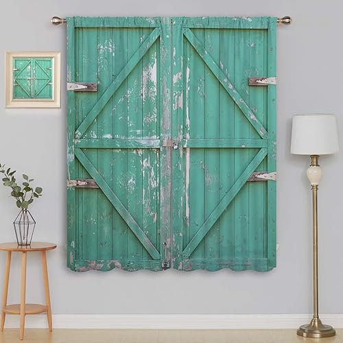 Cortinas opacas rústicas para puerta de granero para decoración de oscurecimiento de habitación de niños y niñas, puerta de granja de madera vieja