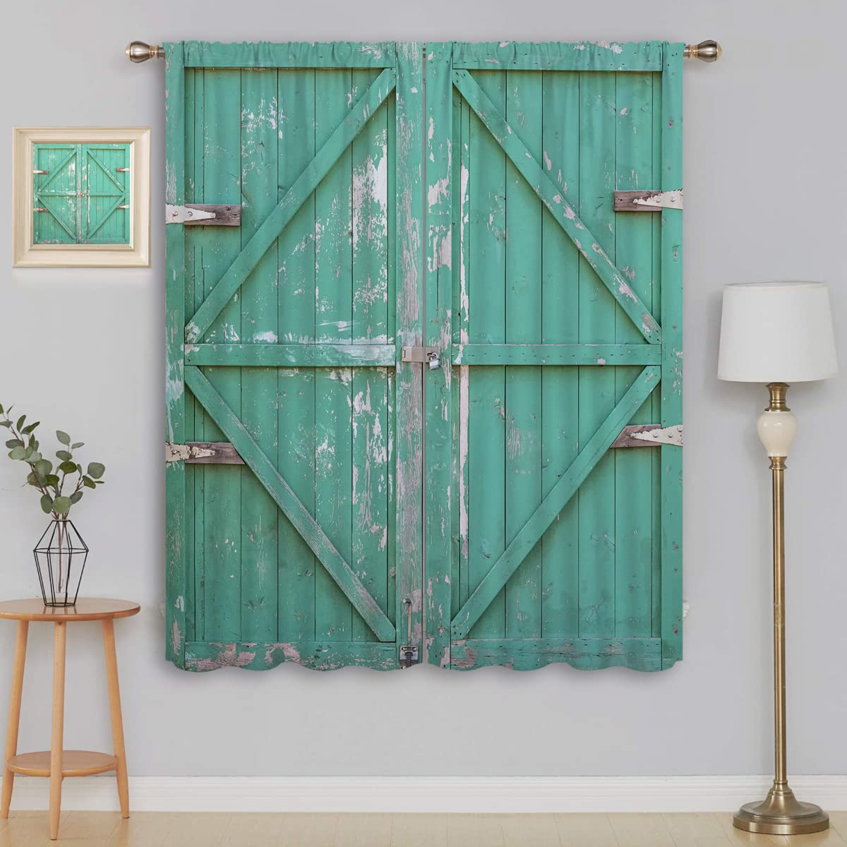 Rustic Barn Door Blackout Curtains for Boy Girl Room Darkening Decor,Green Old Wooden Farmhouse Door Bedroom Living Room Home Rod Pocket Thermal