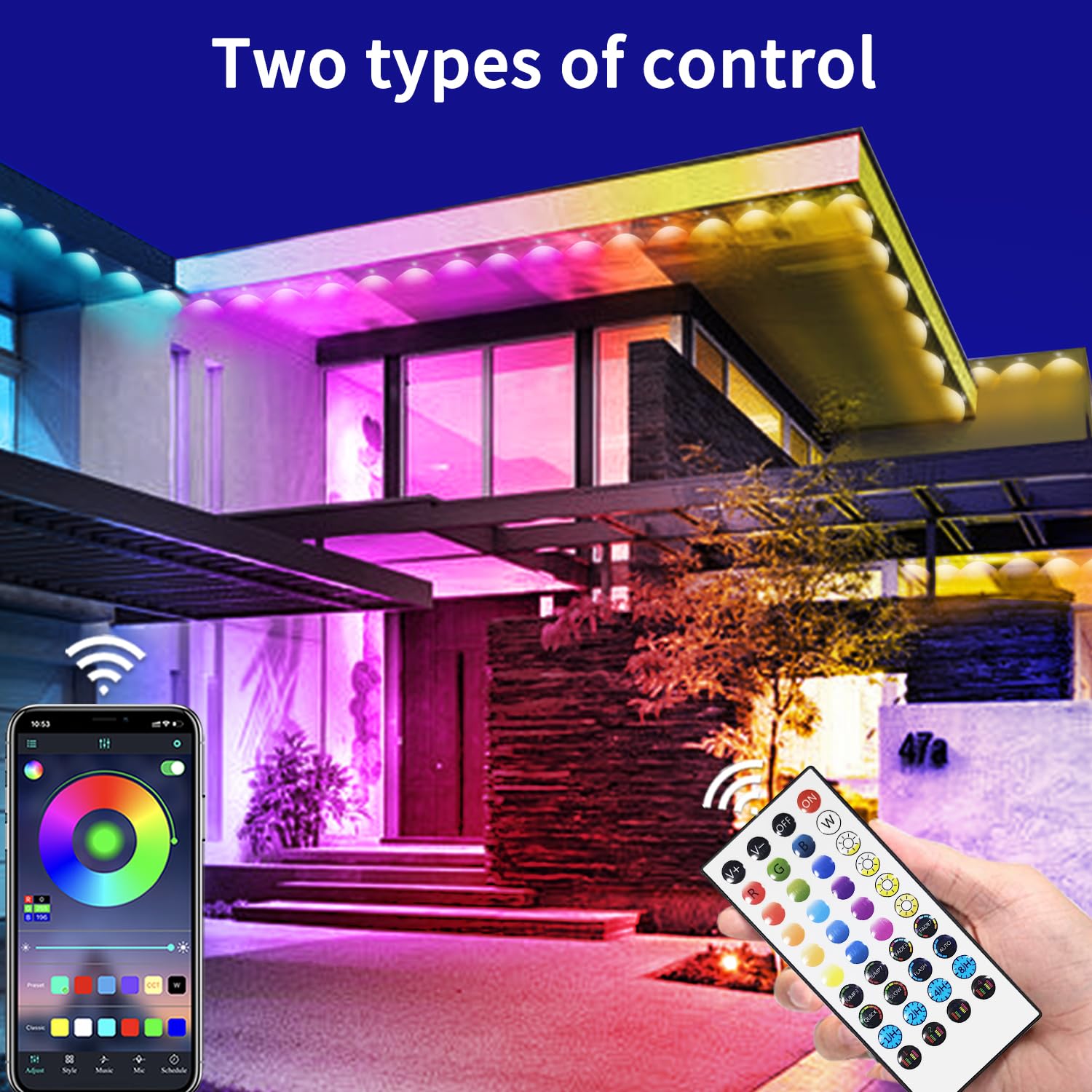 Yocrostar - 61 m lange permanente Außenleuchten, RGB-Lichter mit App-Fernbedienung, IP67 wasserdichte LED-Lichter, für Zuhause, Halloween, Dach, Garten