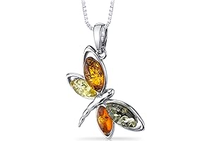 Genuine Baltic Amber Dragonfly Pendant Necklace and Earrings Set in Sterling Silver