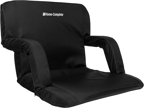 Stadium Seat Chair Bleacher Cushions with Padded Back Support, Armrests, 6 Reclining Positions and Portable Carry Straps by Home-Complete Negro