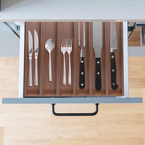 Miniatura 3 de PRATIQUE Organizador de cajones de bambú organizador de utensilios de cocina bandeja de cubiertos soporte para cubiertos caja de almacenamiento de