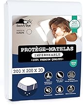 Beddy-Bye Protege Matelas 200x200 Impermeable Respirant Infroissable Certifié Oeko-Tex - Alese 200x200 Impermeable avec 4 Coins Élastiques Éco-Responsable - Blanc