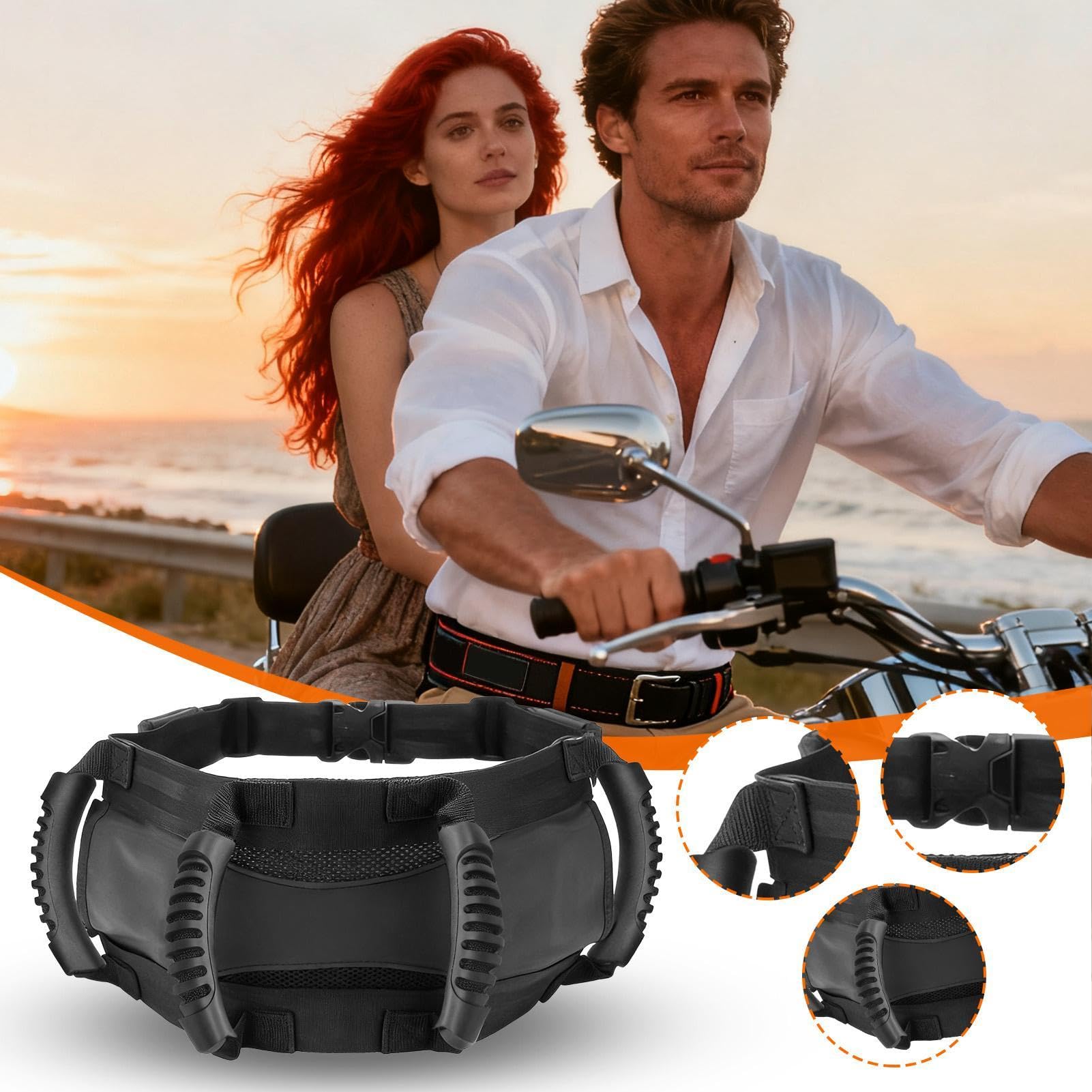 Poignée Pour Passager De Moto, Ceinture Taille Sécurité Prise Siège Arrière Moto, Poignée Maintien Réglable Pour Ceinture Sécurité Passager Pour Motocross, VTT, Scooter, Motoneige