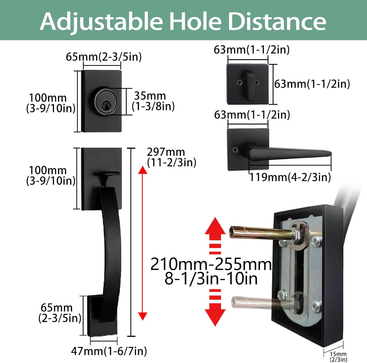 NEWBANG Exterior Double Door Lever Handleset,Solid Door Handle Lock Set (Keyed and Dummy Set) - Matte Black,MDHST2017DB-SET-BR