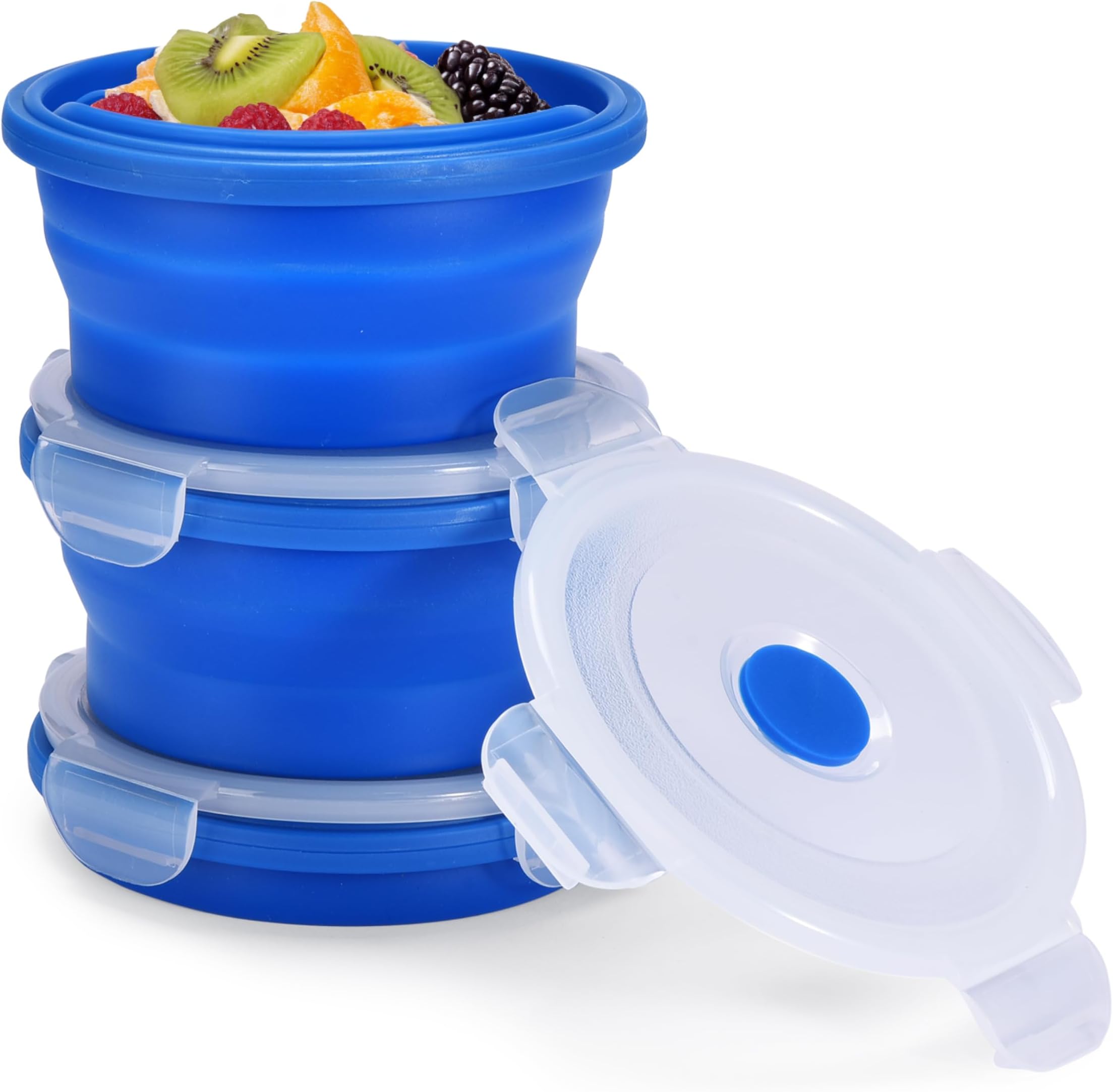 Collapsible Food Storage Containers with Lids - 13.5oz/0.4L Silicone Bowls with Airtight Lid for Kitchen, Camping - BPA Free, Microwave, Dishwasher and Freezer Safe Lunch Boxes - Salad Bowl Container