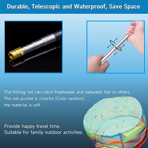 Miniatura 10 de 2 redes de pesca con cubo, red telescópica de aterrizaje de pesca con asa para niños, cubo de arena plegable para niños, red de pesca para niños,