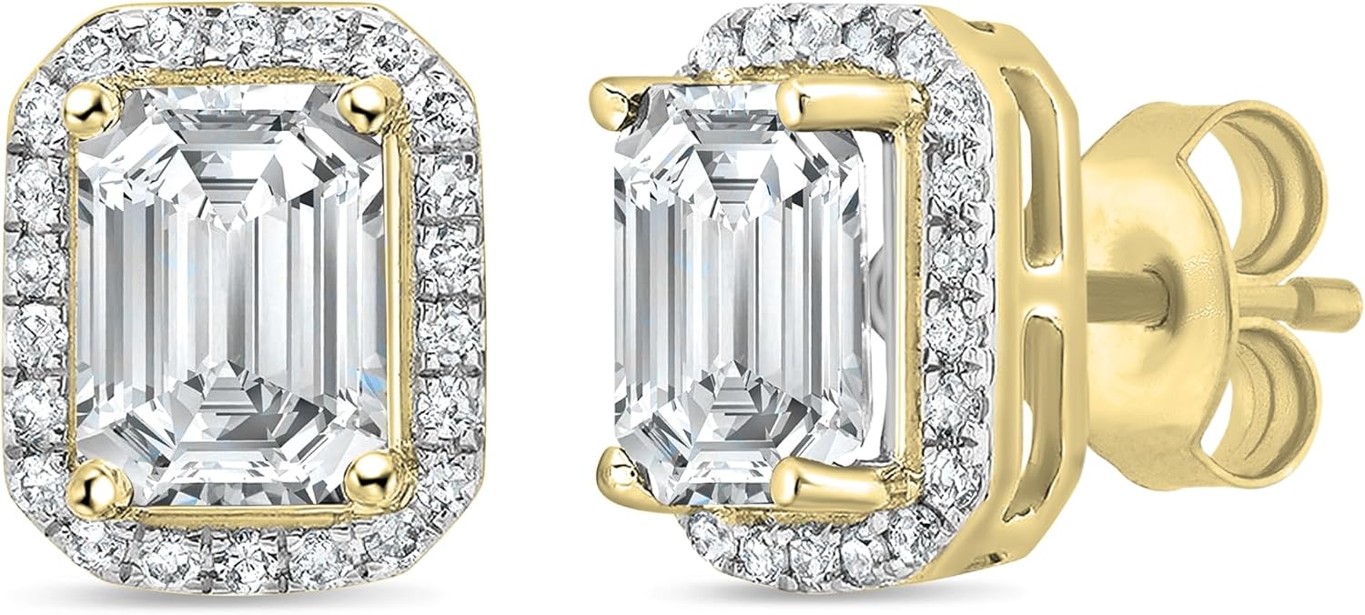 IGI Certified Emerald Halo Stud Earrings for Her with 2.30 ctw, Center 2.00 ct & Round 0.30 ct Lab-Grown White Diamond in 18K Solid Gold