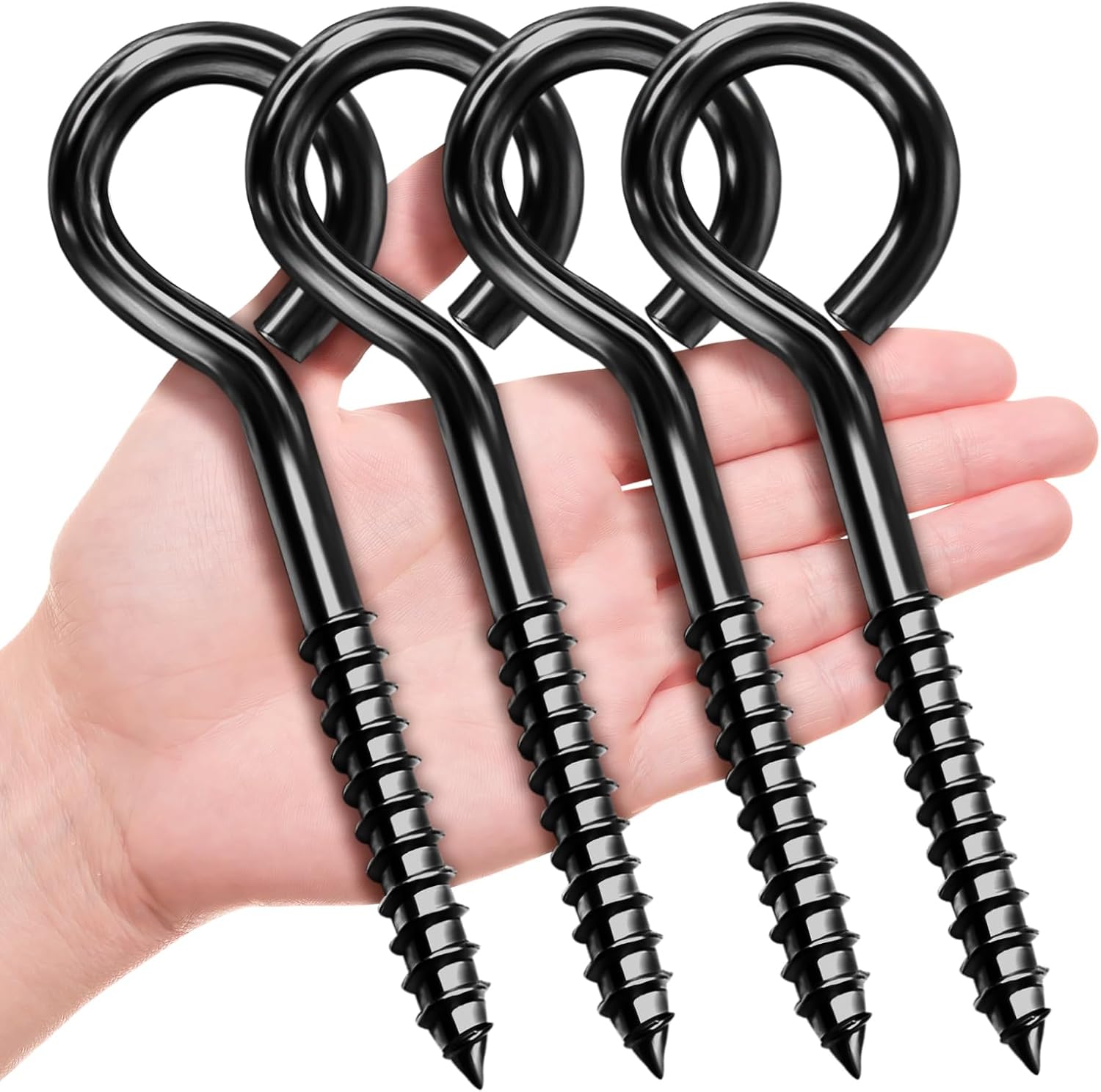 YGAOHF 6 Inch Eye Hooks Screw in Heavy Duty, 10 pcs Heavy Duty Eye Hooks, Large Stainless Steel Eye Hooks for Hanging, Black Eye Bolts for Indoor & Outdoor Heavy-Duty Applications