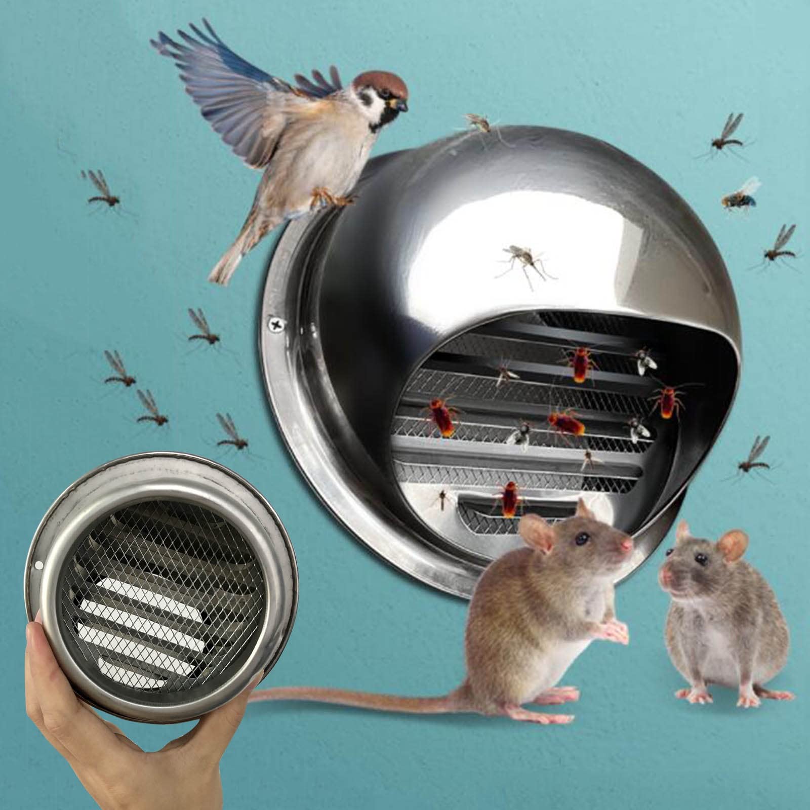 Grille D'Aération Murale pour Intérieur L’évacuation De L'air, Grille Ventilation Hotte en Acier Inoxydable 304, Protection Contre Les Intempéries, Sortie D'évacuation avec Filet