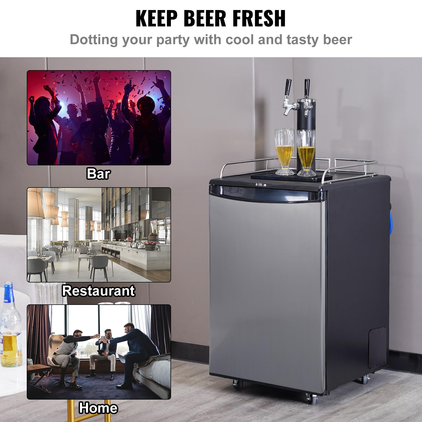 Happybuy Dual Tap Beer Kegerator - Full Size Keg Refrigerator With Shelves, Co2 Cylinder, Drip Tray & Rail, 32°F - 75.2°F Temperature Control, Fits 1/6, 1/4, 1/2 Barrels, Black on Fridge.com - View 2
