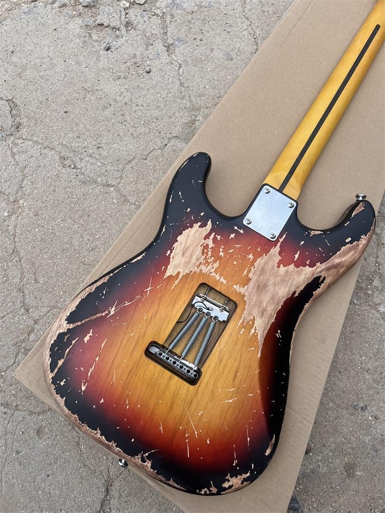 Niestandardowa gitara elektryczna z drewna basowego, gryf klonowy, postarzany sprzęt, wykończenie lakierem SunburstColor Nitro
