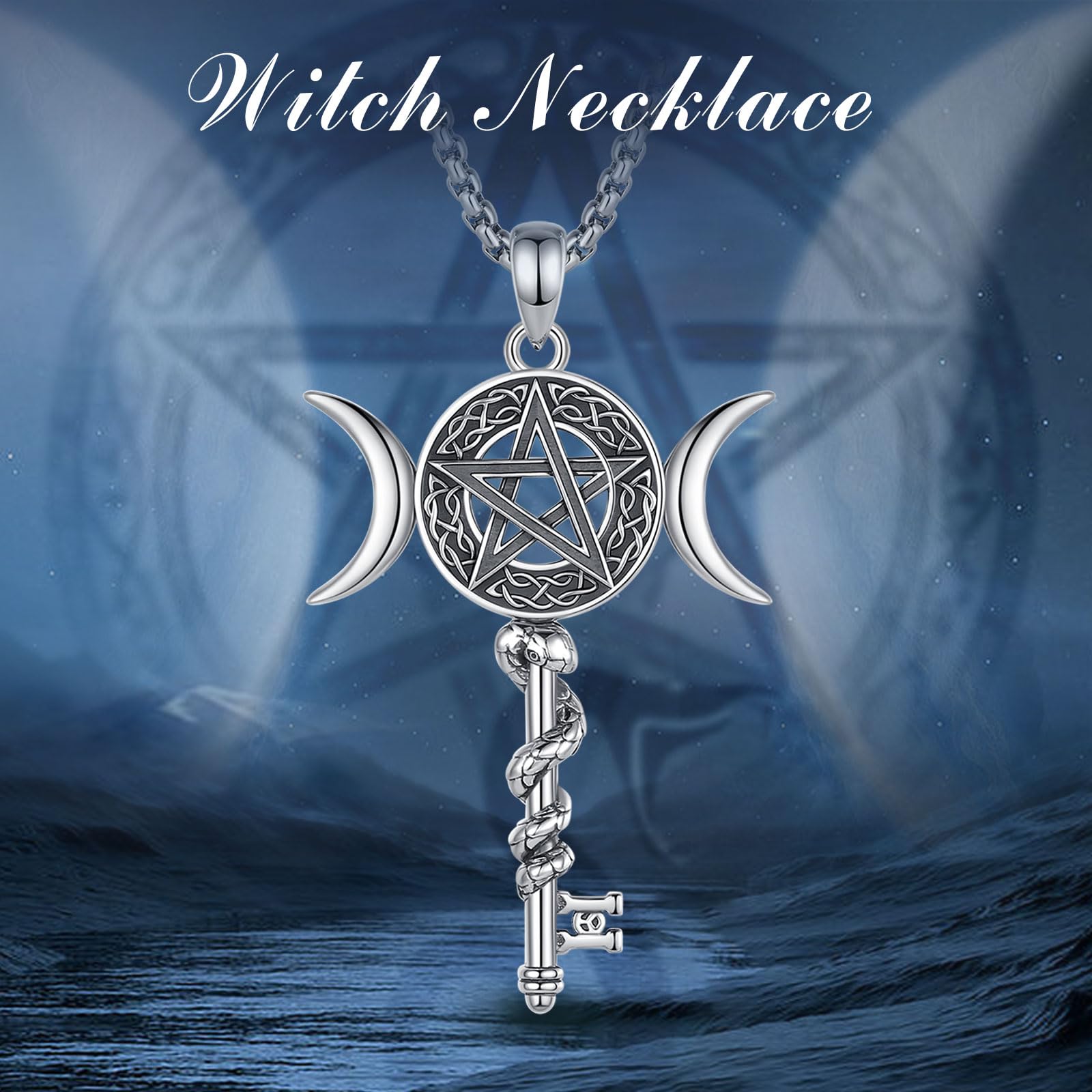 CELESTA Amuleto Sello de Lilith Colgante Serpiente Luna Diosa Collar Plata de ley 925 Joyeria Wicca Brujeria Esoterismo Regalo para Mujeres Espiritual