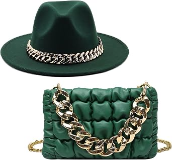 Fedora Hats for Women Bundle with Bags, Classic Wide Brim Felt Fedora Panama Hat Felt Hat with Band