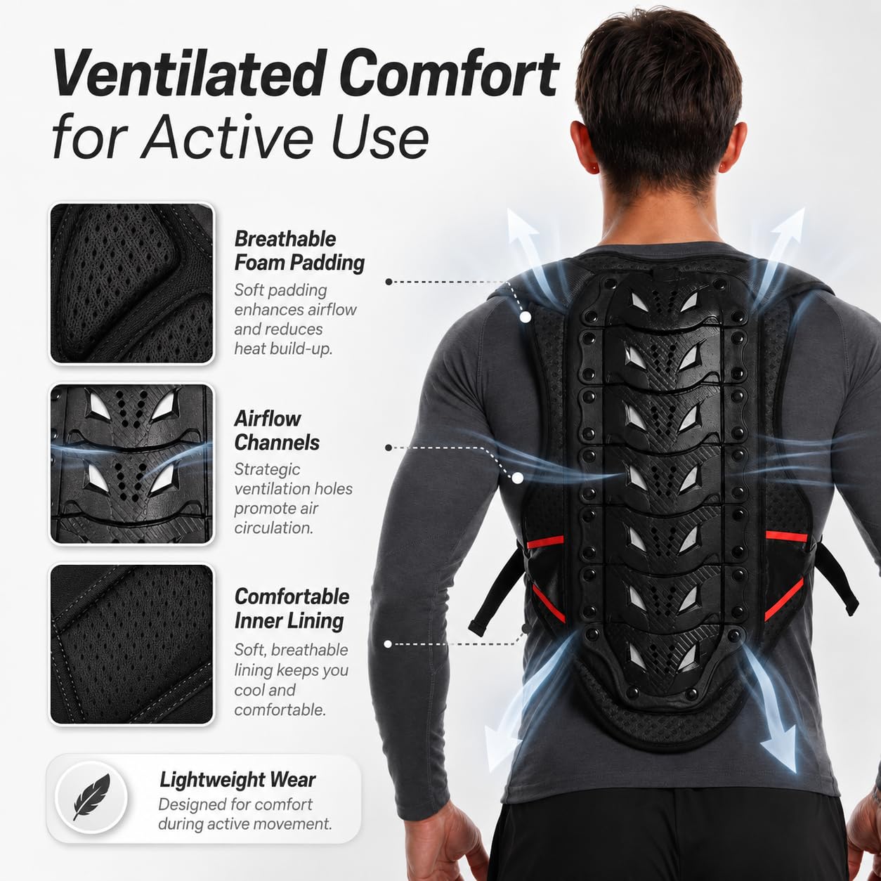 Gilet di protezione posteriore regolabile per moto, traspirante, per moto, ciclismo, sci e motocross