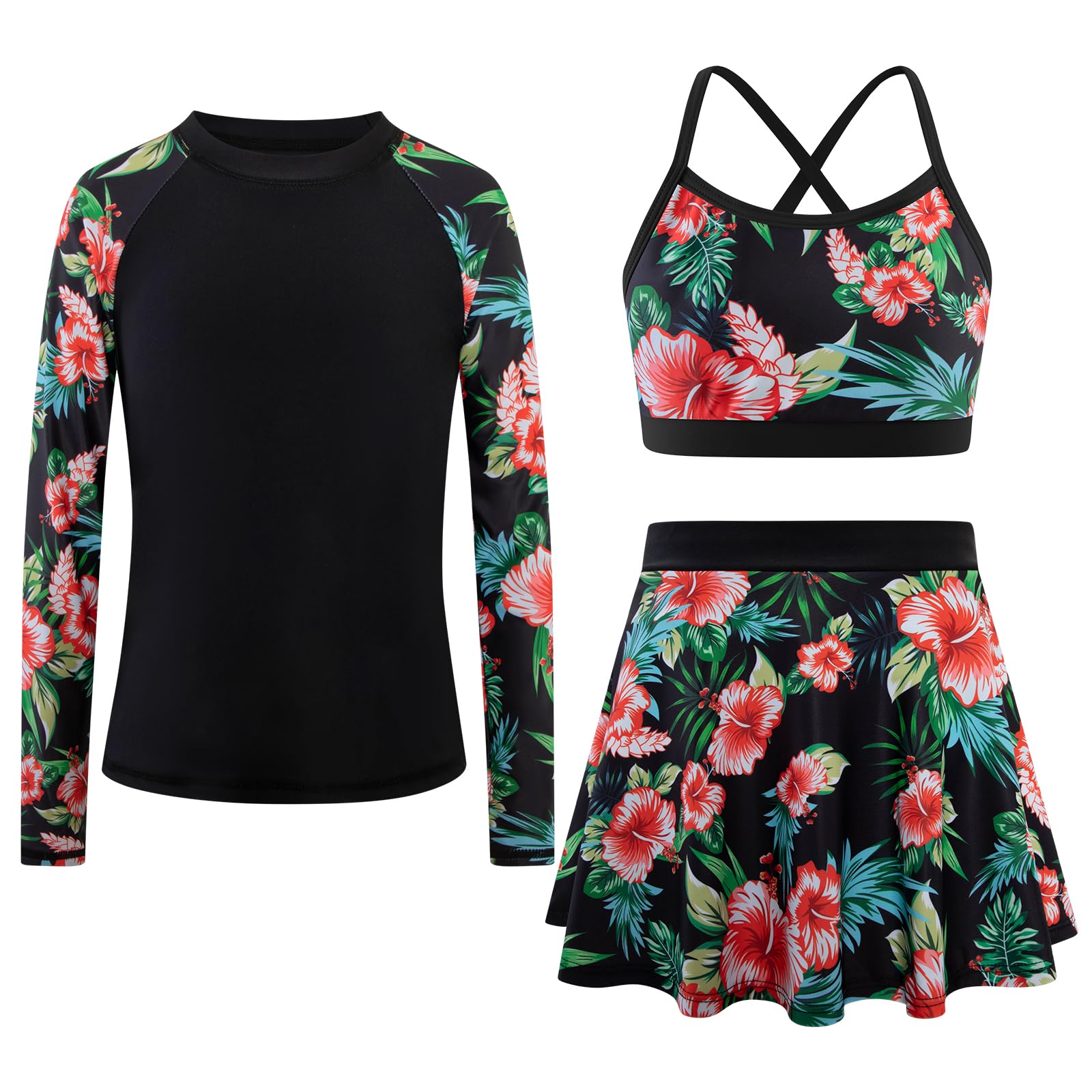 Seanrui Girls Swimsuit Long Sleeve Swim Shirt 3 Piece Rash Guard for Girls Bathing Suit with Boyshorts