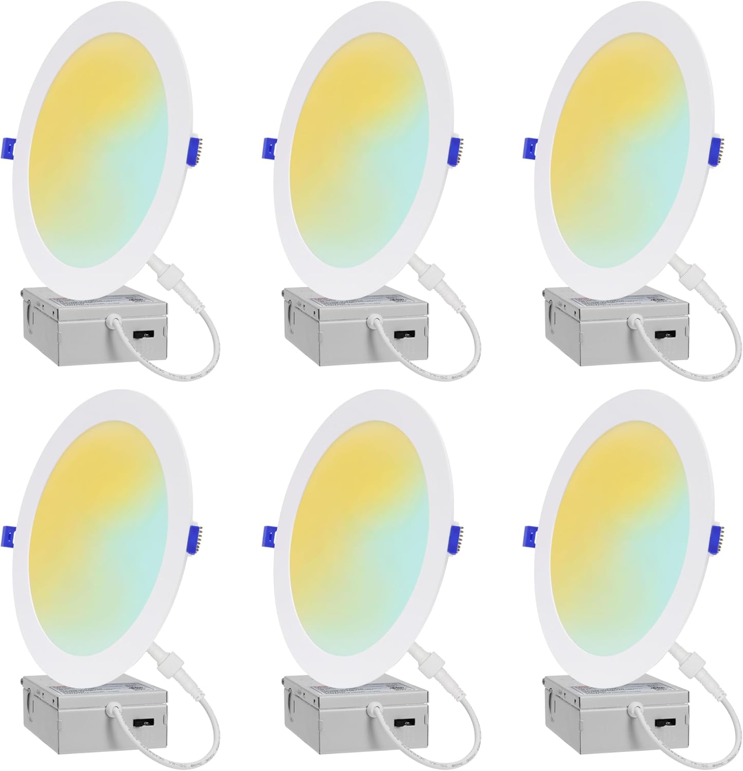 6-Pack of 8-Inch Ultra-Slim LED Downlights with Junction Box, Adjustable Color Temperatures (2700K-5000K),18W EQV to 125W, Dimmable, 1600LM Luminance - ETL and Energy Star Certified