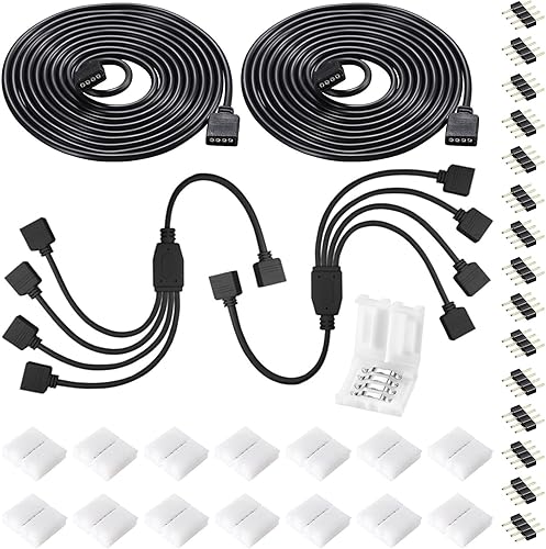 KUANVE Kit de conector de tira de luz LED de 4 pines, cable de extensión RGB, cable divisor de 4 vías, conectores sin soldadura de 0.394 pulgadas y disponible en Yaxa Peru