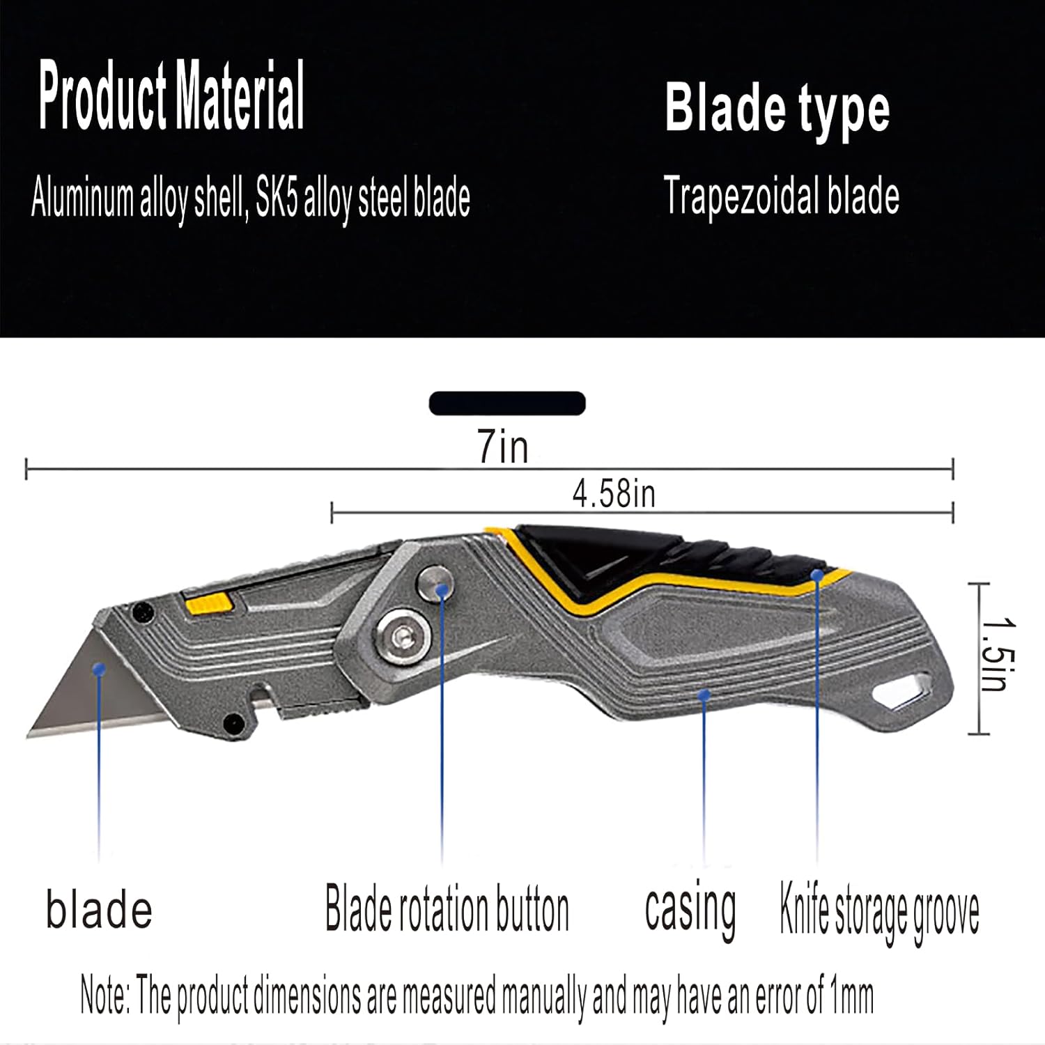 Folding Utility Pocket Knife，Box Cutter,Multi-Tool Carpet Knife Cardboard Foam Tool Cutter Three Additional Sk5 Blades, Quick Change Blades, And Safety Lock Design Are Stored In The Handle