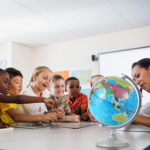 Miniatura 5 de Globo del mundo de los 7.9 in con la luz de la noche, globo geográfico educativo de pie con las ubicaciones de la ciudad de los límites