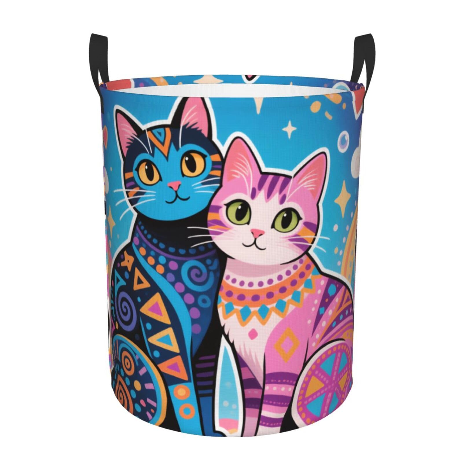 Panier à linge couple de chats bleu pour une ambiance de salle de bain cosy