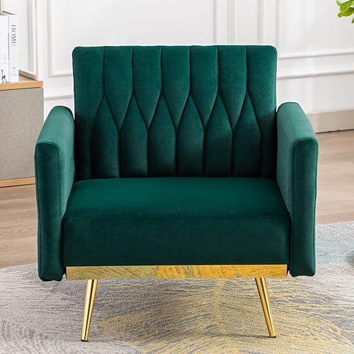 Miniatura 4 de Silla decorativa de terciopelo con otomana, sillón tapizado moderno, cómodo sofá individual con patas de metal dorado y brazos ajustables para sala