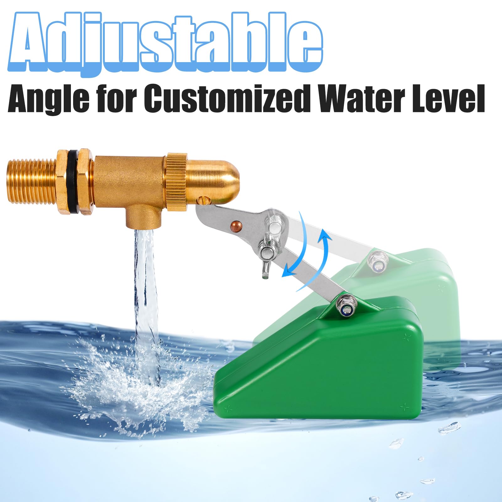 Válvula de flotador de latón de 1/2 pulgada con brazo ajustable, válvula de driver de nivel de agua de 40 PSI, válvula de bola de flotador de llenado automático de 1.46 GPM para tanque de