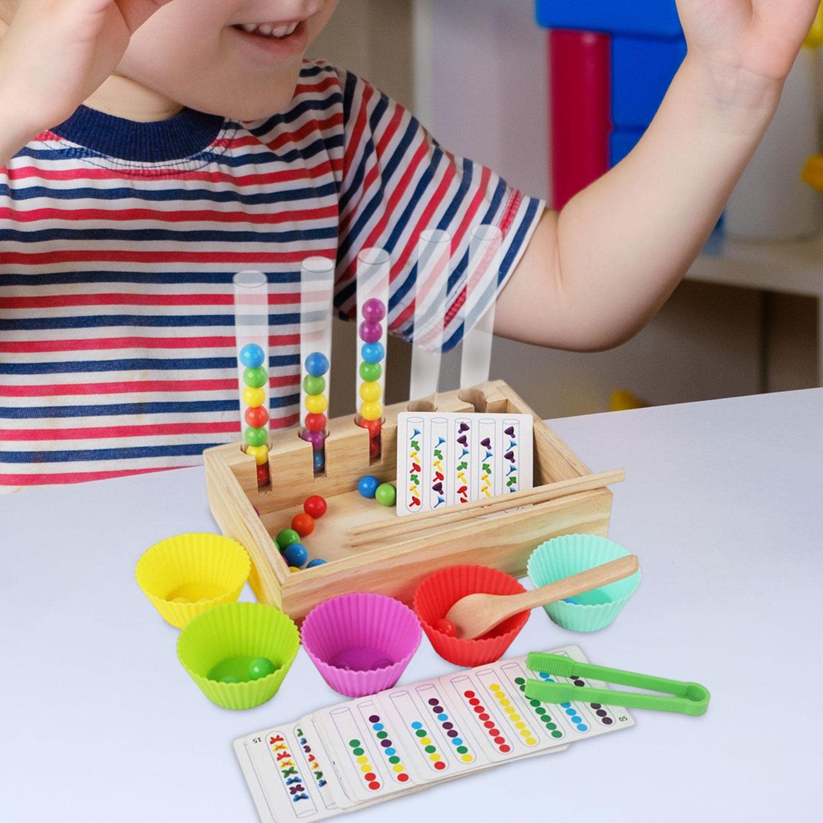 Amagogo Rainbow Clip Bead Puzzle Juego de Mesa, Entrenamiento Lógico Pensamiento Montessori Juguete para niños pequeños