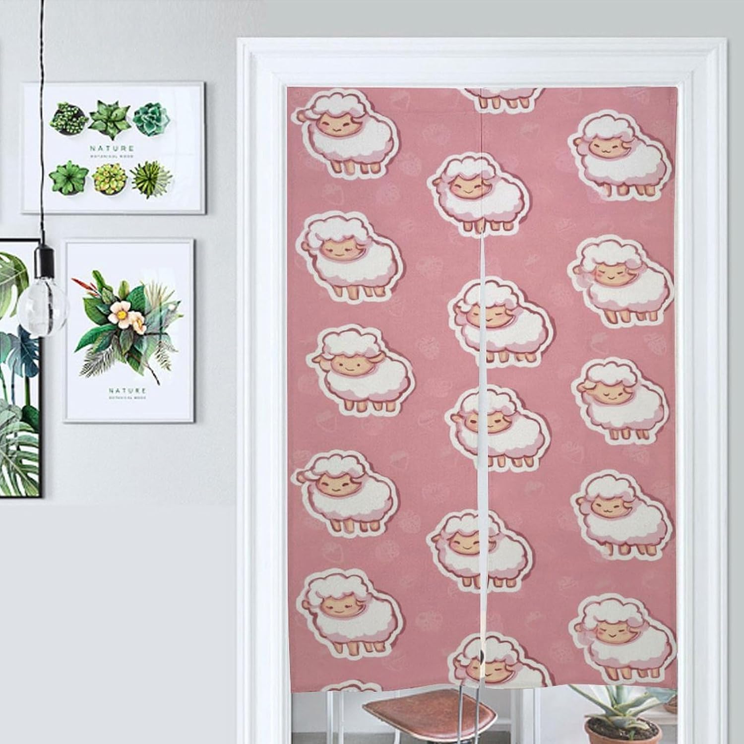 Sheep Lamb Doorway Curtain Insulated Room Divider Drapes | white linen,privacy curtains