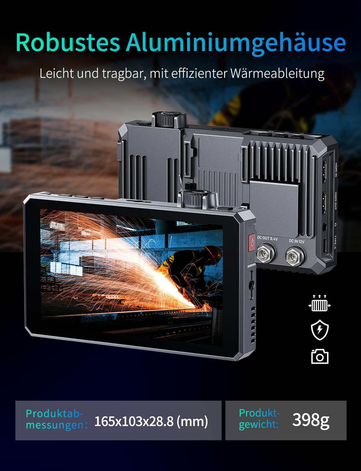 FEELWORLD SC6 3G-SDI Kamerabildschirm 6 Zoll Touchscreen 1500Nit Full HD 1920x1080 IPS Monitor mit 4K 60Hz 3D LUT HDR, Aluminiumgehäuse, inklusive F750 4400mAh Akku und Tasche