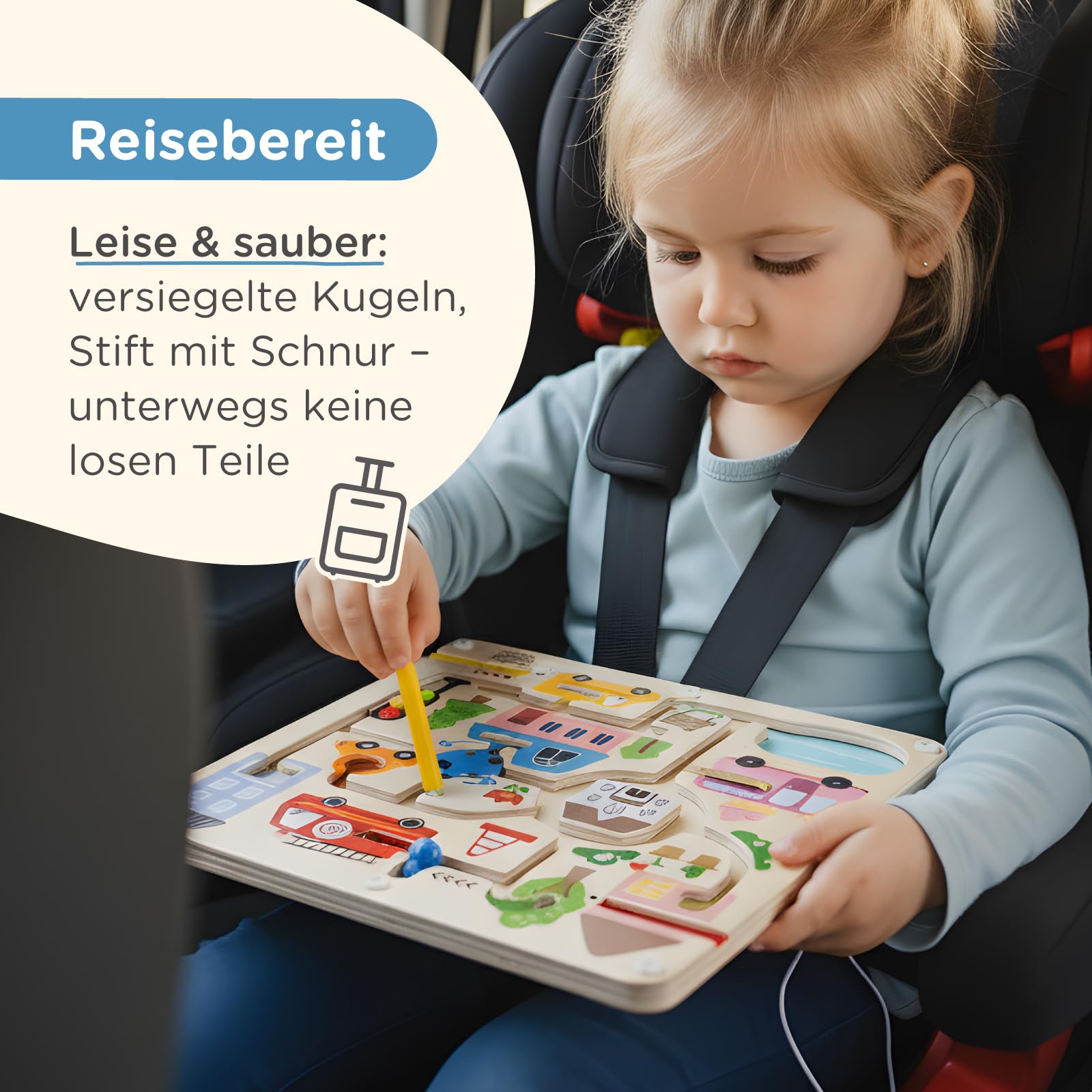 Nene Toys Magnetisches Labyrinth – Magnetspiel ab 2 Jahre – Montessori Lernspiel aus FSC®-zertifiziertem Holz – Busy Board ab 2 Jahre – Reisespielzeug Auto/Flugzeug – Geschenk für Jungen & Mädchen