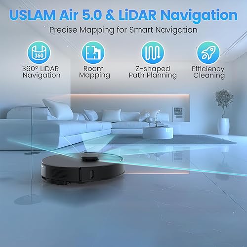 Miniatura 5 de Combo robot de aspiradora y trapeador, autovaciado, capacidad de 60 días, horario, tiempo de ejecución de 180 minutos, mapeo del hogar,