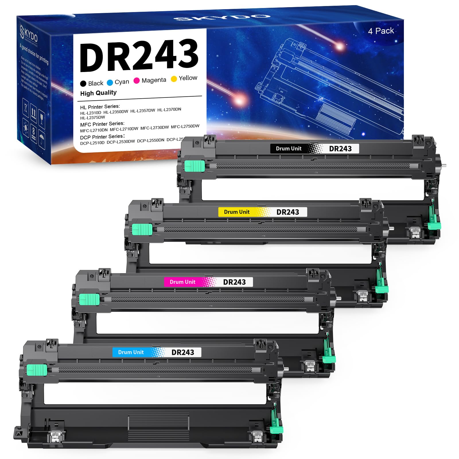 Skydo DR243CL Tambor Compatible para Toner Brother DR-243CL Tambor DR243 para Brother DCP-L3550CDW MFC-L3750CDW MFC-L3770CDW DCP-L3510CDW HL-L3230CDW HL-L3210CW, 4 Unidad de Tambor