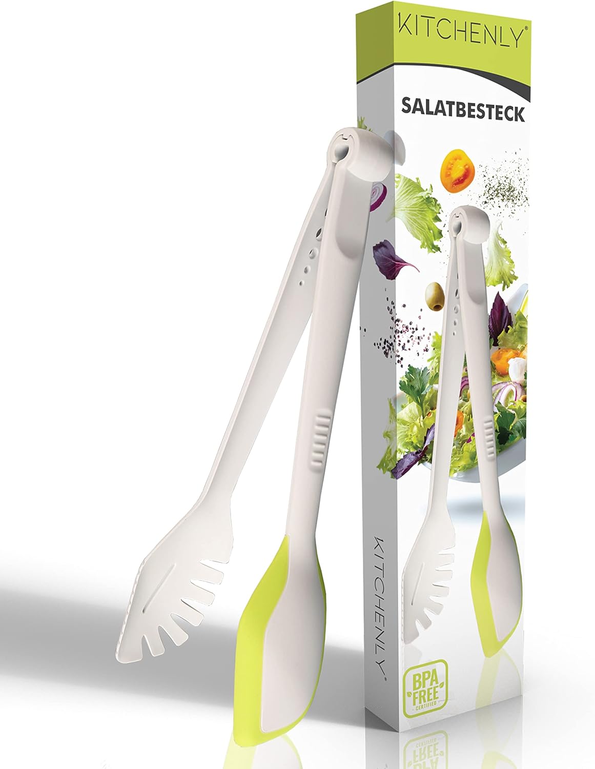 KITCHENLY Salad Servers and Spaghetti Tongs with Innovative 3in1