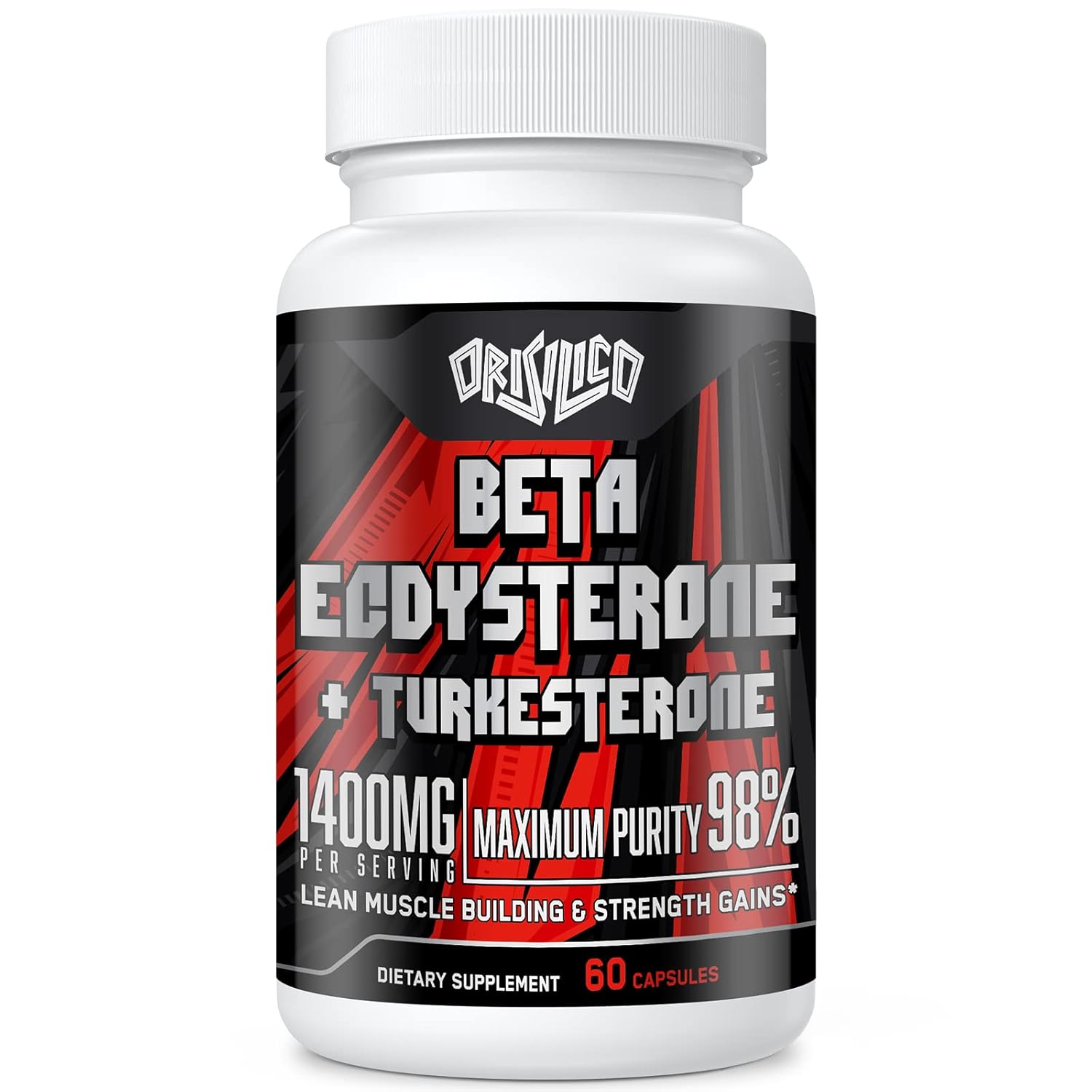 1400mg Beta Ecdysterone and Turkesterone Supplements bottle front view