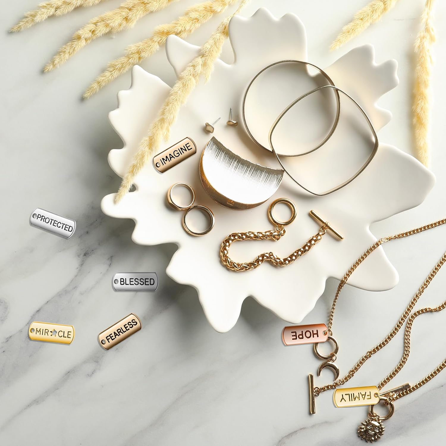 Hicarer 80 Pieces Word Charms Pendants Engraved Motivational Charms Pendants Jewelry Making Accessories for DIY Necklaces, Bracelets, Key Chains - Image 6