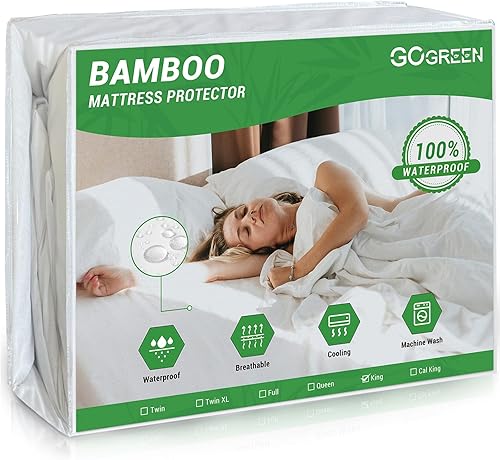 Gogreen Protector de colchón impermeable de rayón de bambú, protector de colchón elástico para hasta 16 pulgadas, protector de colchón suave tamaño