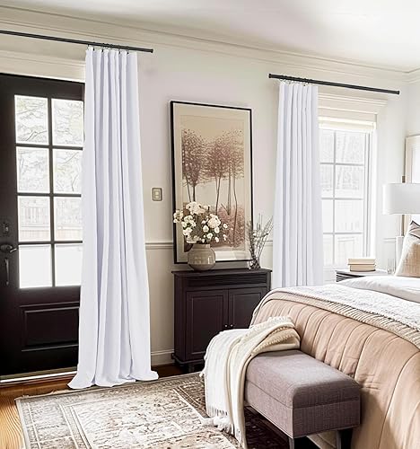 Miniatura 2 de Juego de 2 paneles de cortinas 100% blackout de lino, 84 pulgadas de largo y 50 pulgadas de ancho cada uno, con bolsillo para cortinero y anillos de