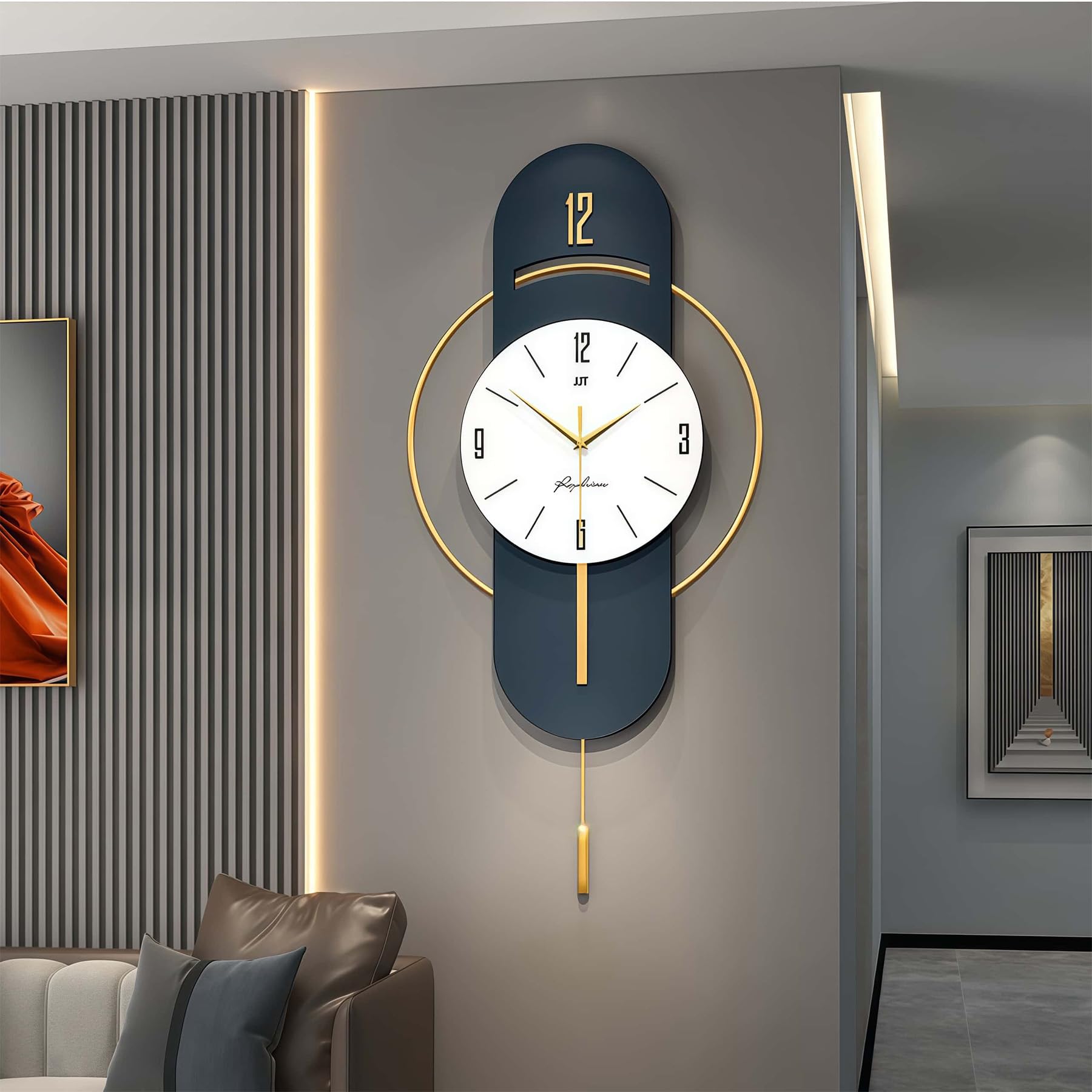 Horloge murale en métal bleue avec pendule pour sublimer votre salon