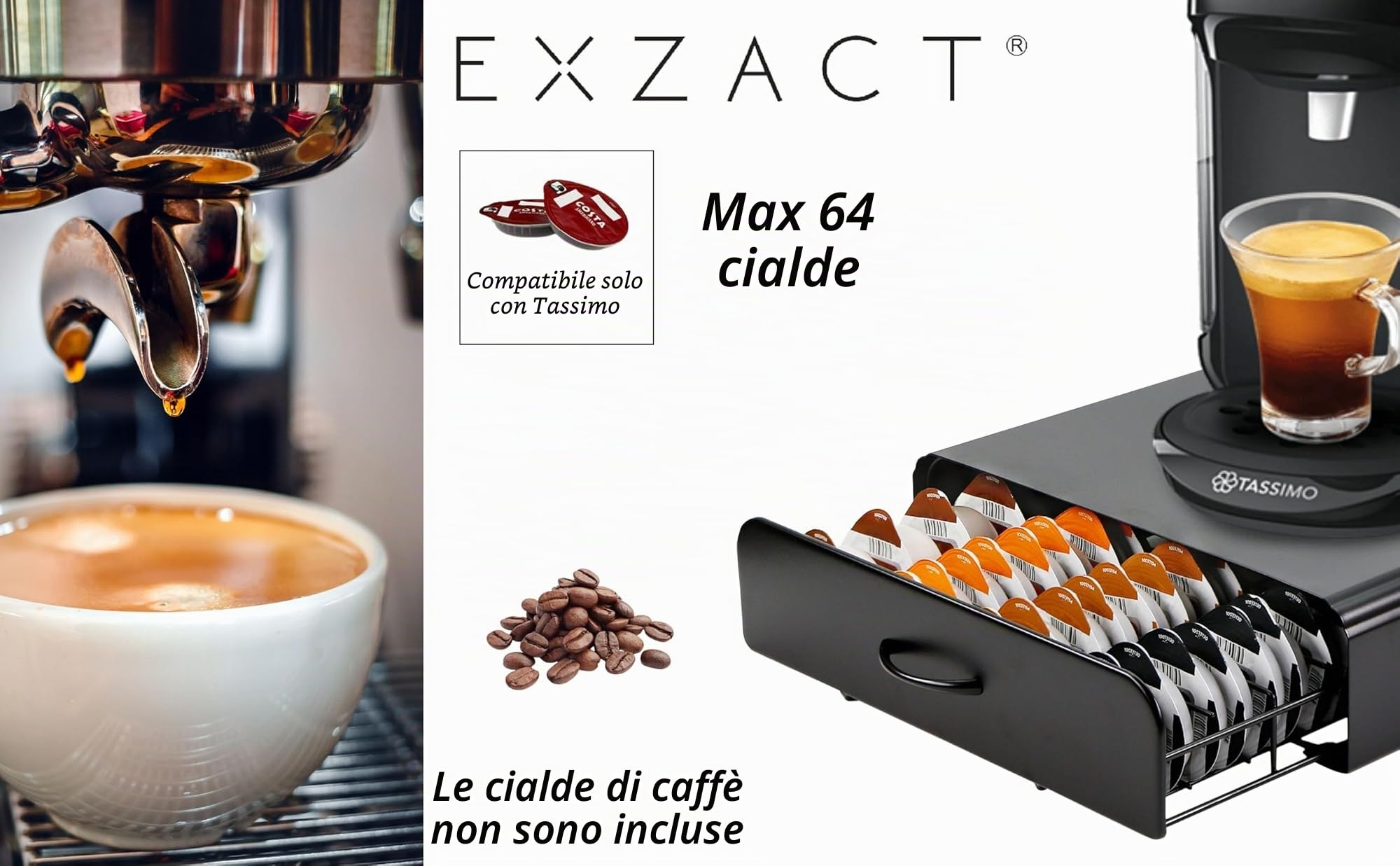 Exzact Cassetto per Capsule di Caffè - Organizzatore per Cialde, Capacità Massima di 64 Capsule,