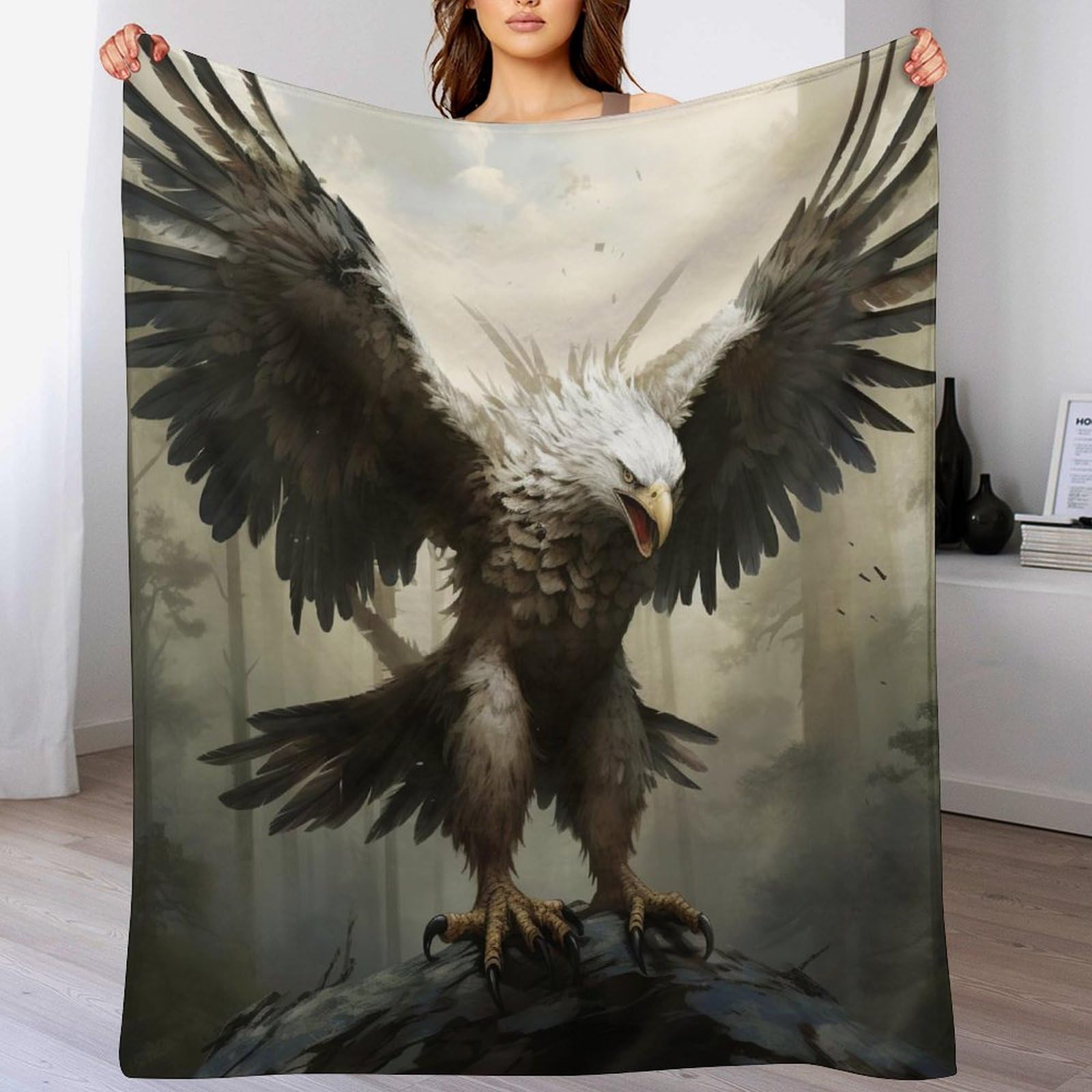 Couverture polaire Aigle en flanelle imprimée de 130x150cm pour lit et canapé