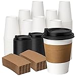 YEEHAW 12 oz 100 Pack Disposable Paper Coffee Cups with Lids & Sleeves, To Go Hot Cups for Coffee, Hot Liquid, Chocolate, Juice, Hot Beverage Drinking Cup, Ideal for Cafes, Bistros