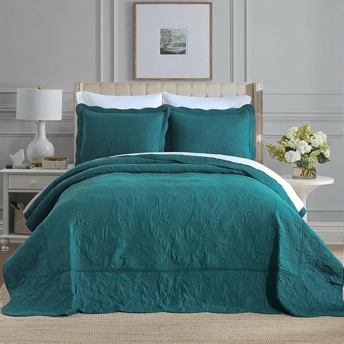 ENASAL Cotton Green Bedspread Quilt Bedding Sets Queen Size