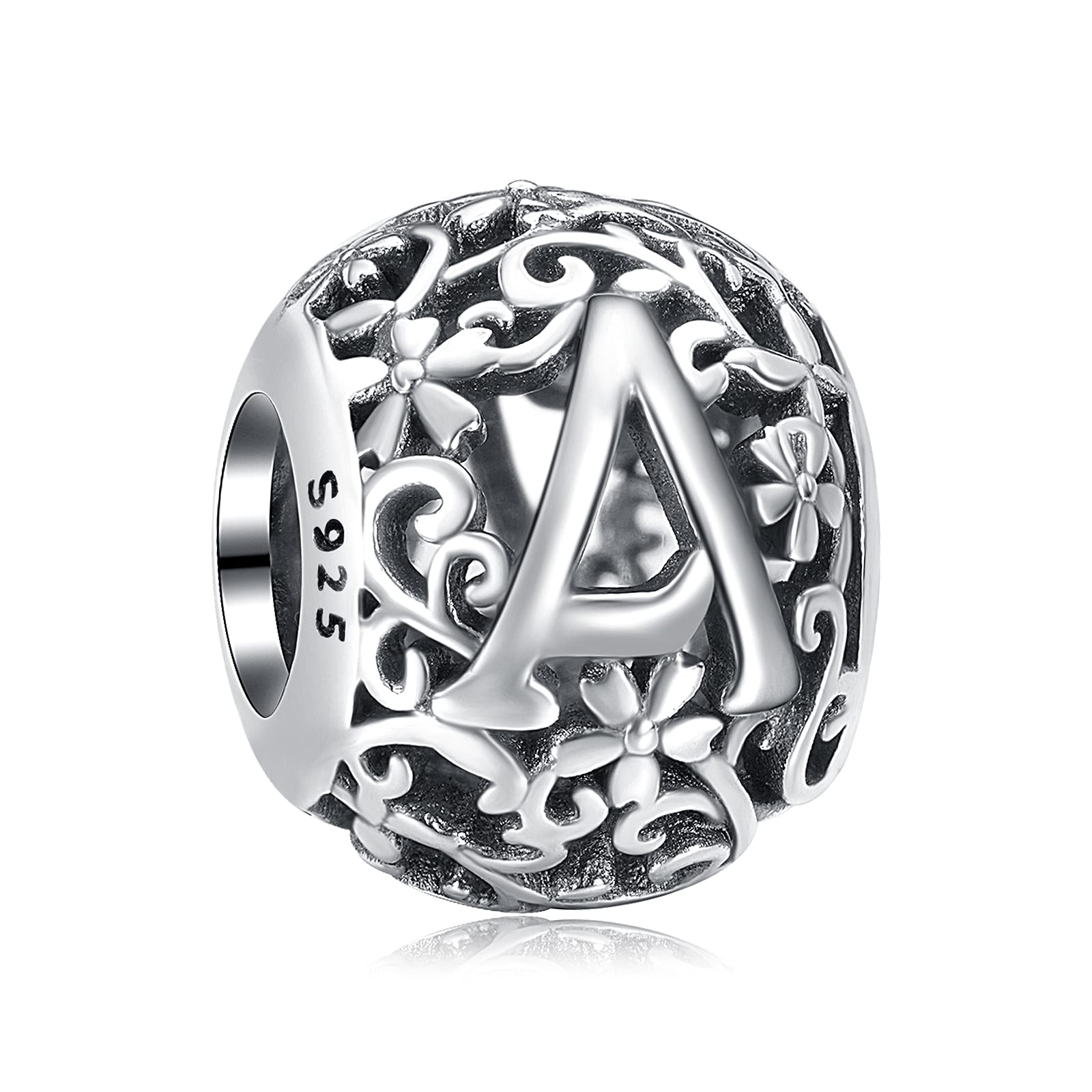 Annmors Charm in argento Sterling 925 con ciondolo a forma di lettera dell'alfabeto, utilizzabile come iniziale o per formare parole, compatibile con bracciali