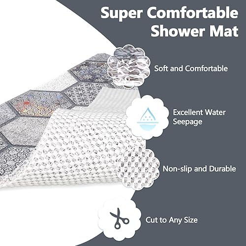 Miniatura 7 de Alfombrilla de ducha antideslizante alfombrilla antideslizante de esponja suave y cómoda con orificio de drenaje, alfombrillas cuadradas de 24 x 24