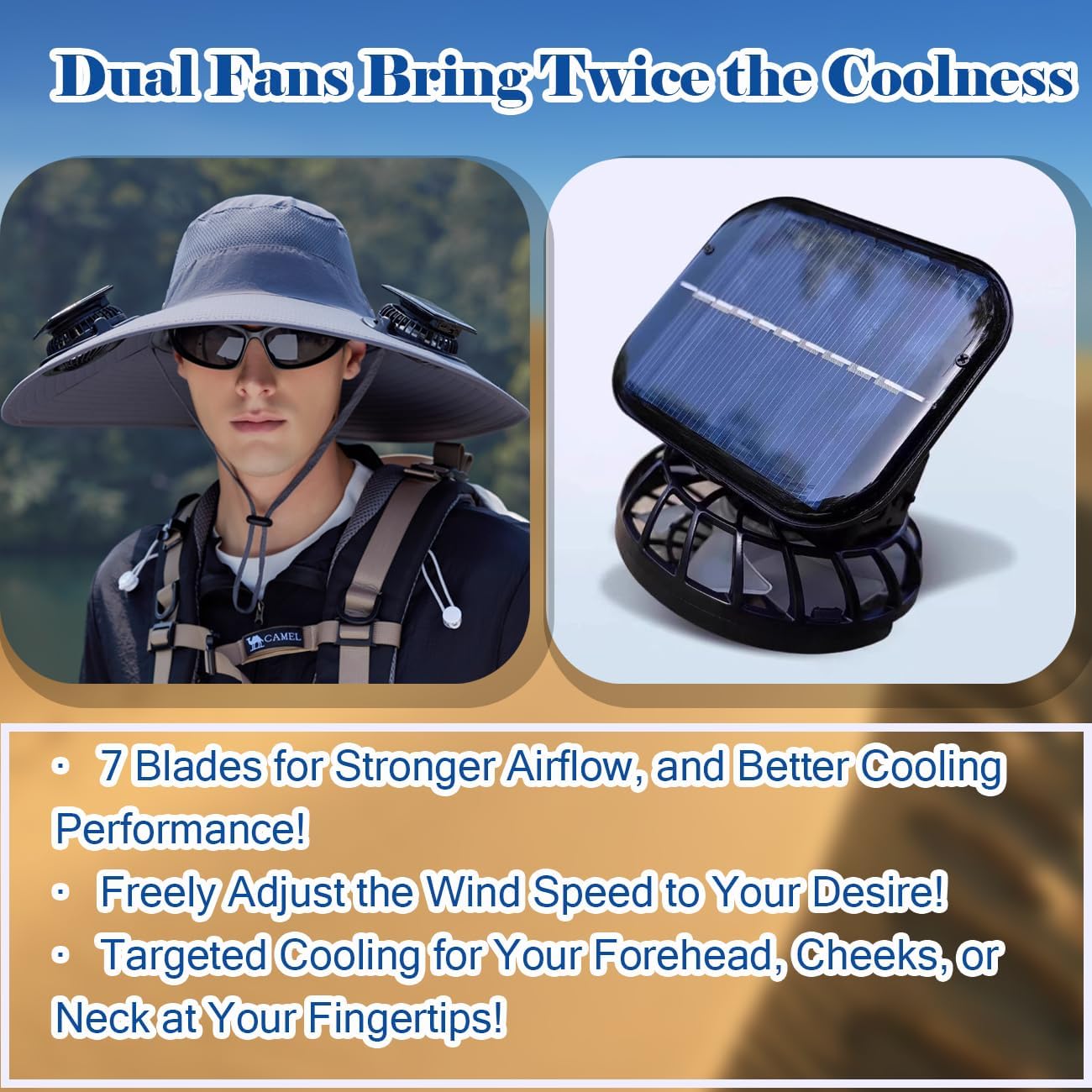 Solar Powered Fan Hat with 2 Fans,Unisex Bucket Hat,Wide Brim Sun Hat for Outdoor Fishing,Hiking,Gardening& Sunbathing